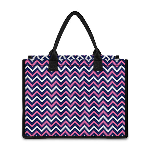 Navy Pink And White Chevron Print Canvas Tote Bag