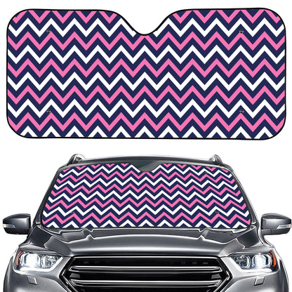 Navy Pink And White Chevron Print Car Windshield Sun Shade