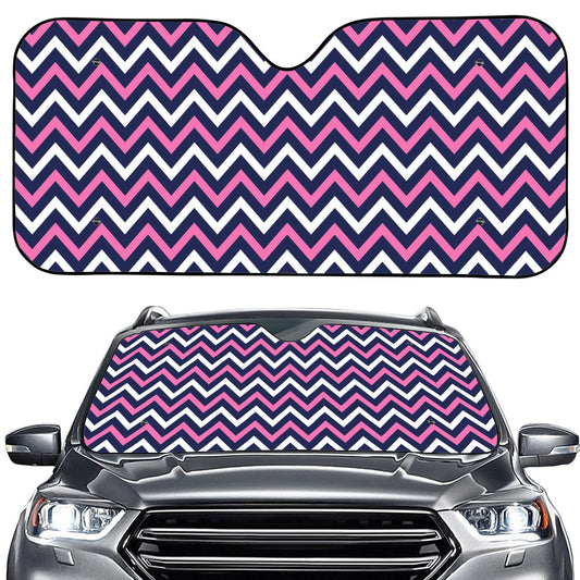 Navy Pink And White Chevron Print Car Windshield Sun Shade