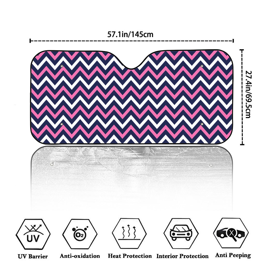 Navy Pink And White Chevron Print Car Windshield Sun Shade