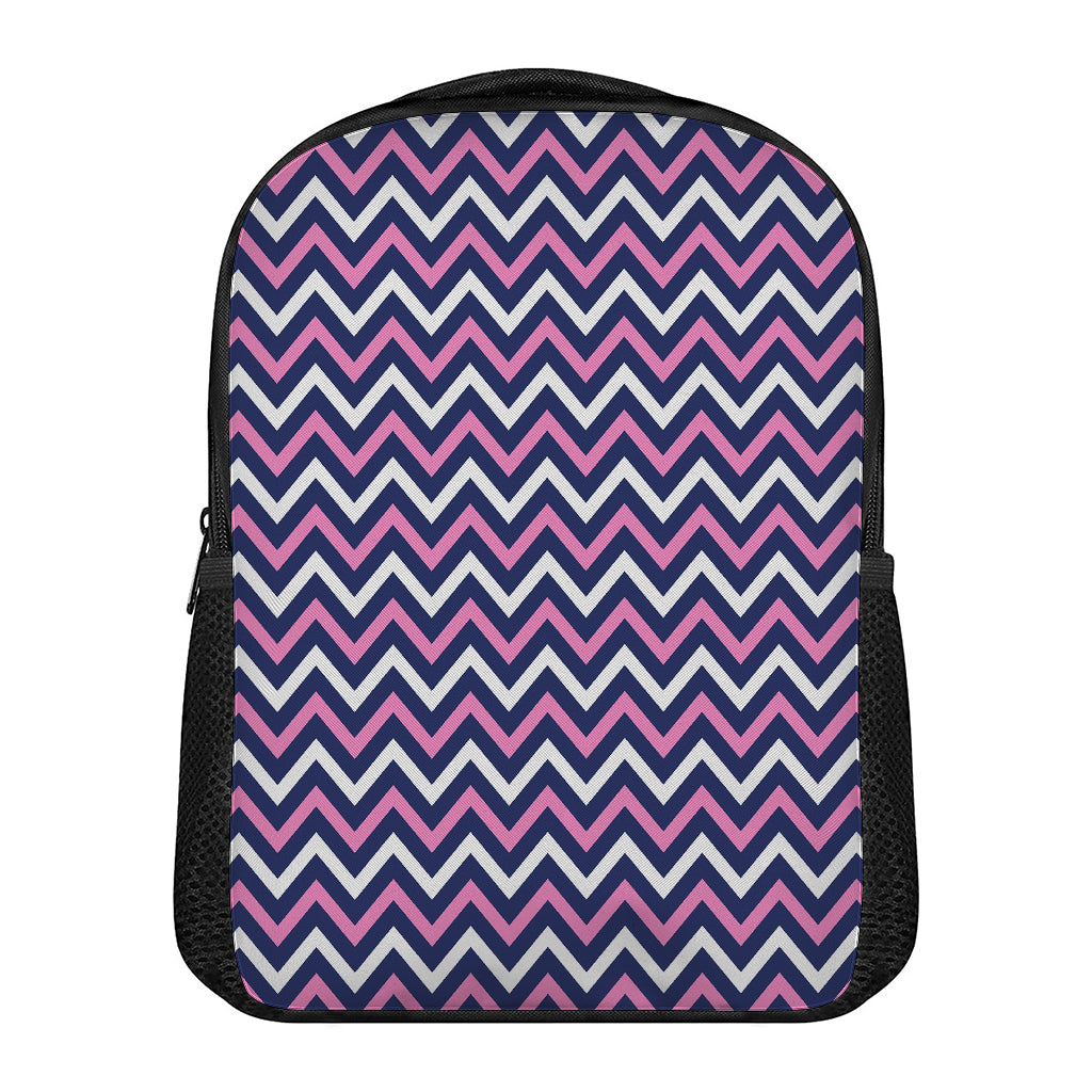 Navy Pink And White Chevron Print Casual Backpack