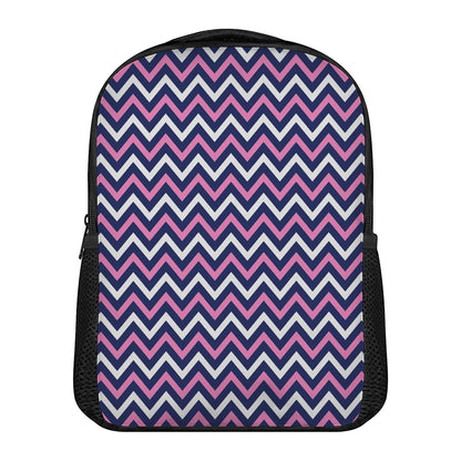 Navy Pink And White Chevron Print Casual Backpack