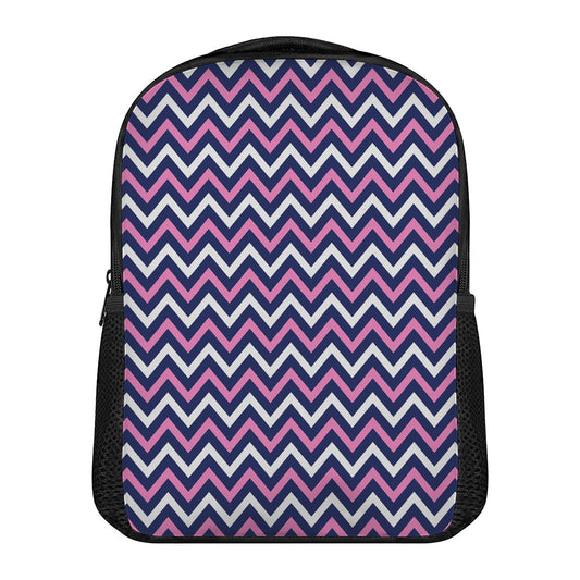 Navy Pink And White Chevron Print Casual Backpack