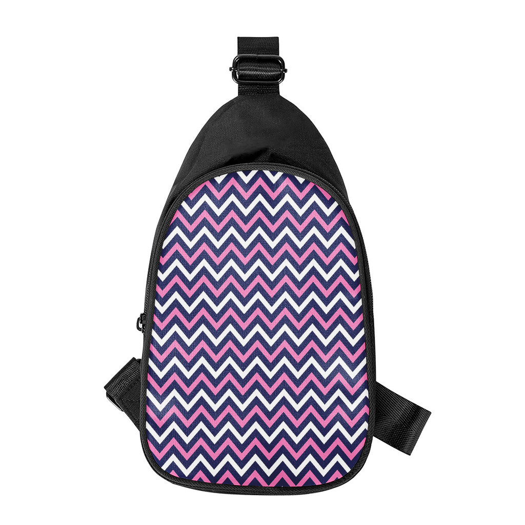 Navy Pink And White Chevron Print Chest Bag