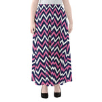 Navy Pink And White Chevron Print Chiffon Maxi Skirt