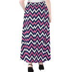Navy Pink And White Chevron Print Chiffon Maxi Skirt
