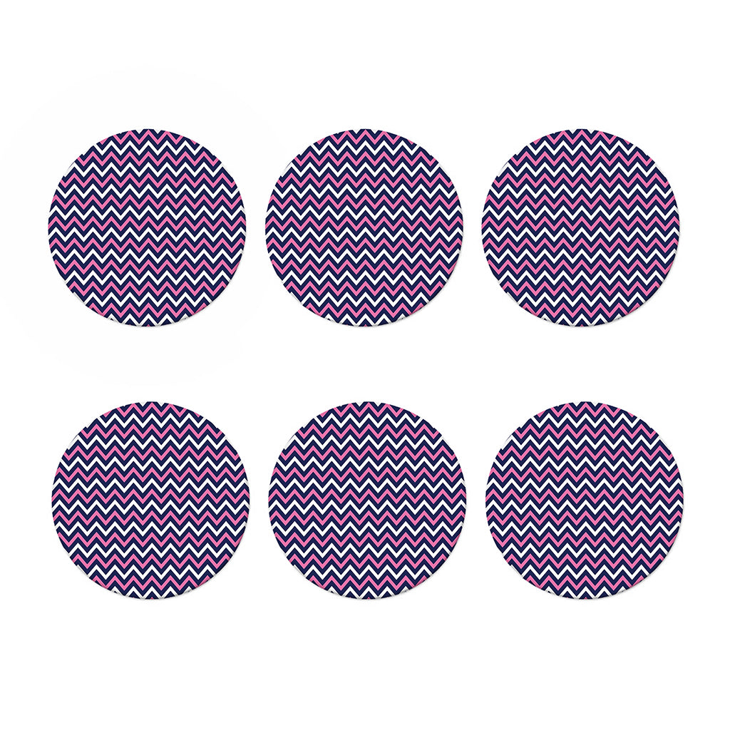 Navy Pink And White Chevron Print Coaster Set