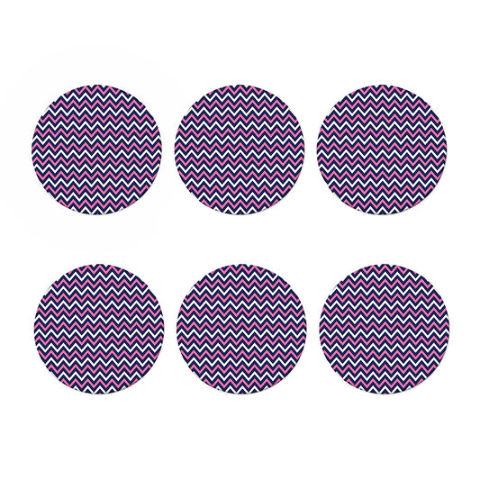 Navy Pink And White Chevron Print Coaster Set