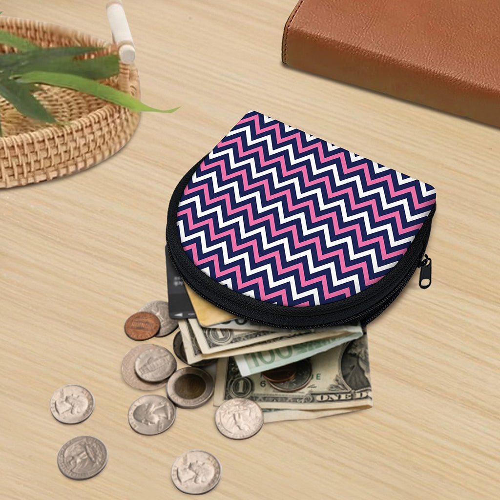 Navy Pink And White Chevron Print Coin Purse