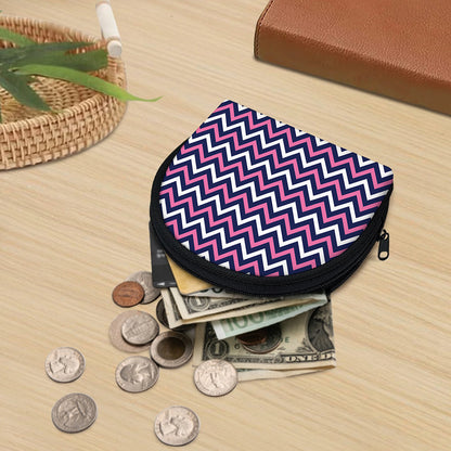 Navy Pink And White Chevron Print Coin Purse