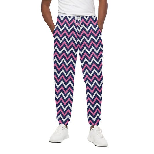 Navy Pink And White Chevron Print Cotton Pants