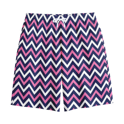 Navy Pink And White Chevron Print Cotton Shorts