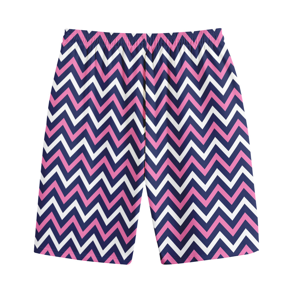 Navy Pink And White Chevron Print Cotton Shorts