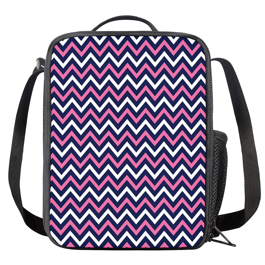Navy Pink And White Chevron Print Crossbody Lunch Bag