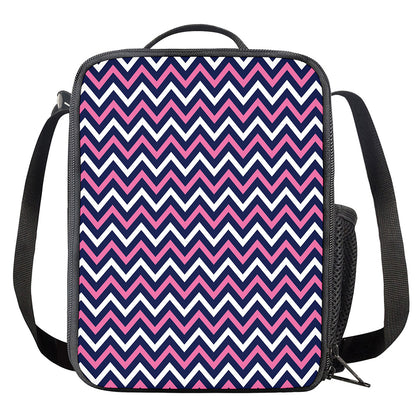 Navy Pink And White Chevron Print Crossbody Lunch Bag