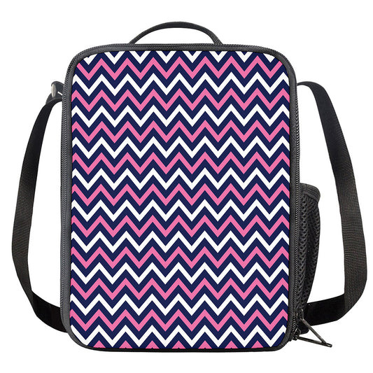 Navy Pink And White Chevron Print Crossbody Lunch Bag