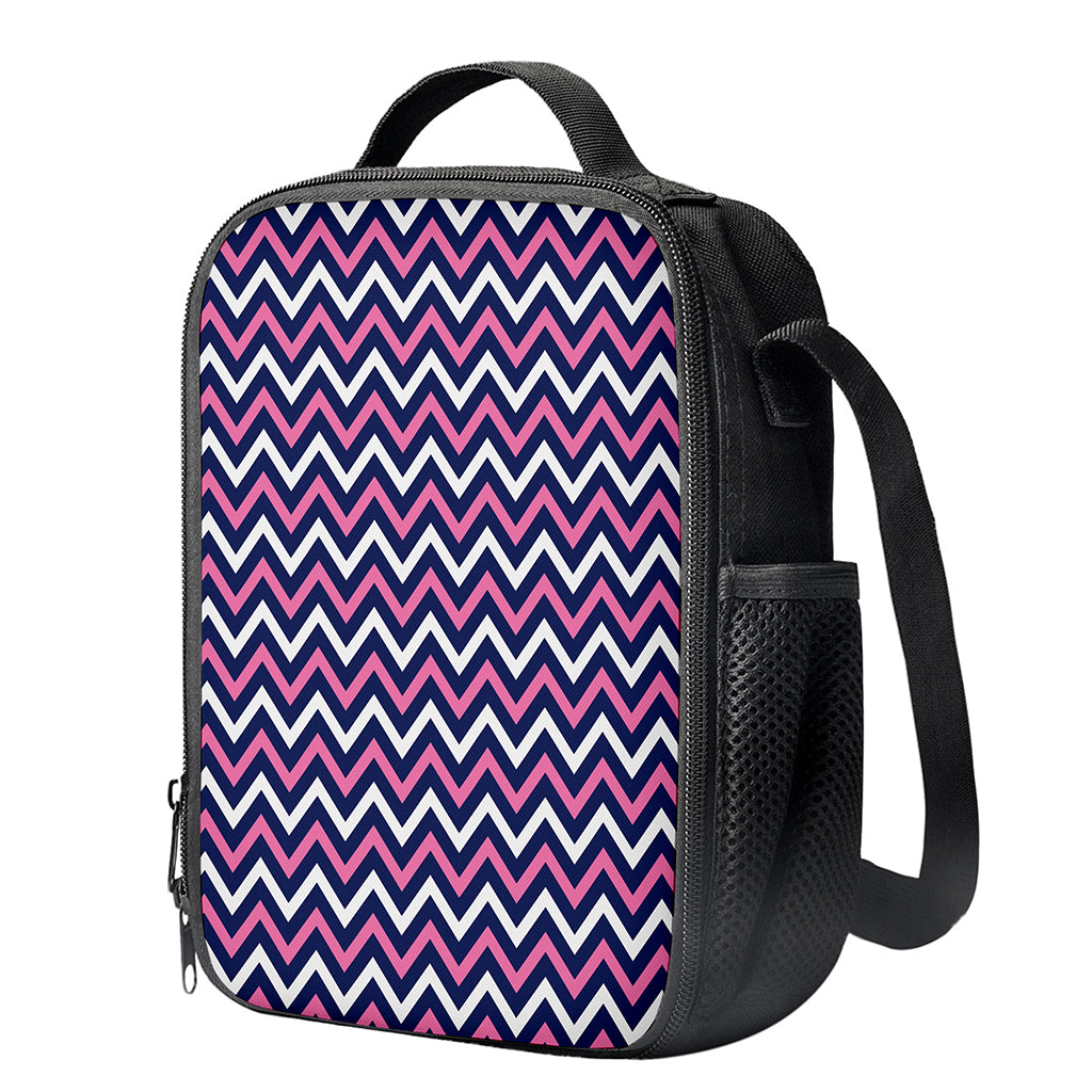 Navy Pink And White Chevron Print Crossbody Lunch Bag
