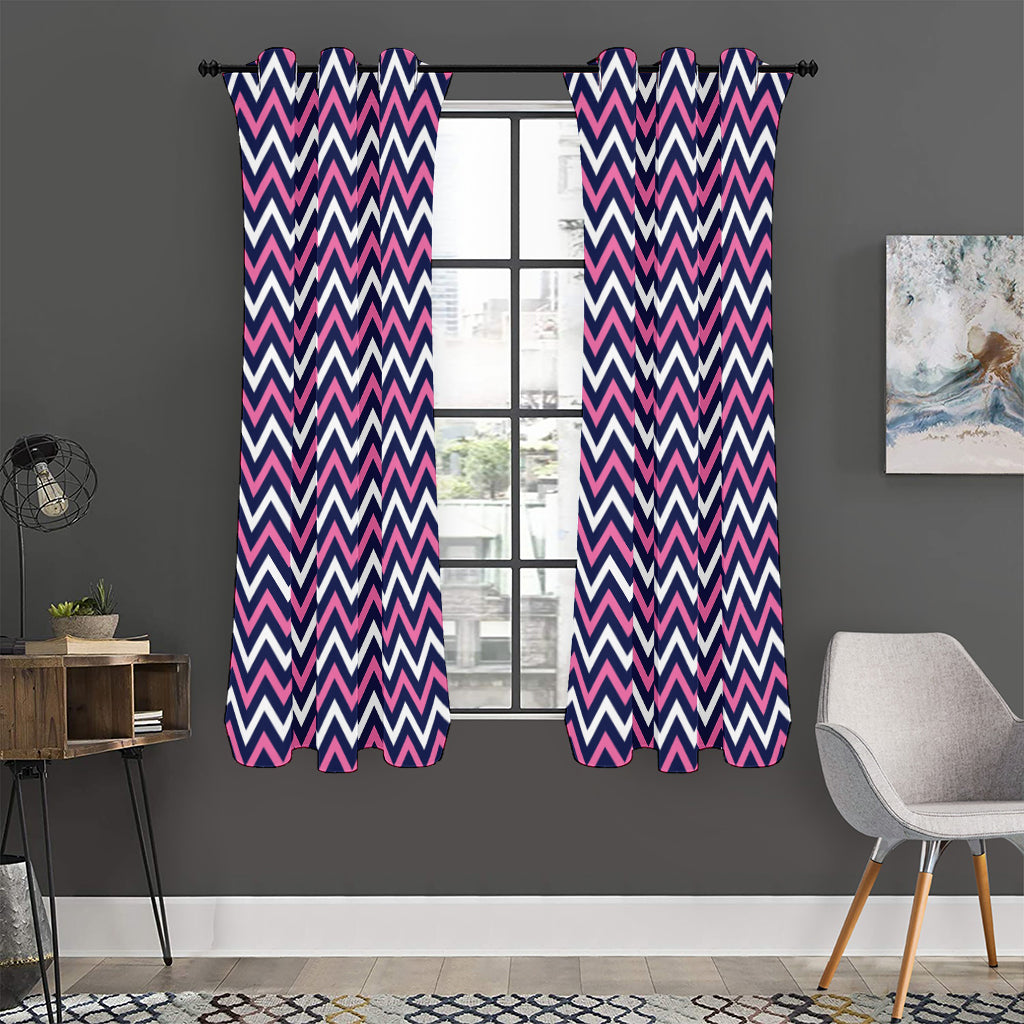 Navy Pink And White Chevron Print Curtain
