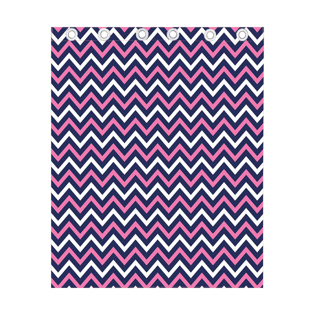 Navy Pink And White Chevron Print Curtain