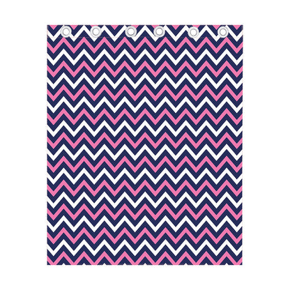 Navy Pink And White Chevron Print Curtain