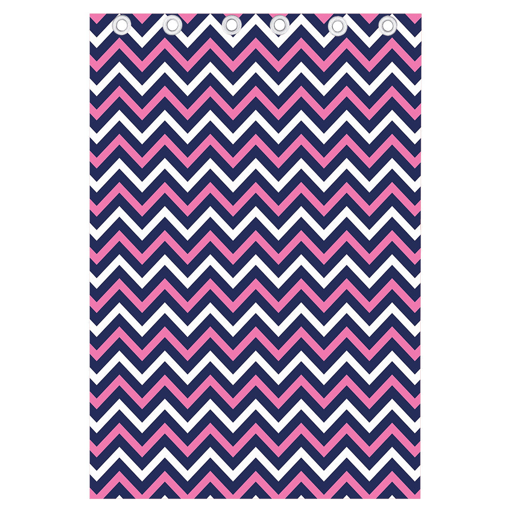 Navy Pink And White Chevron Print Curtain