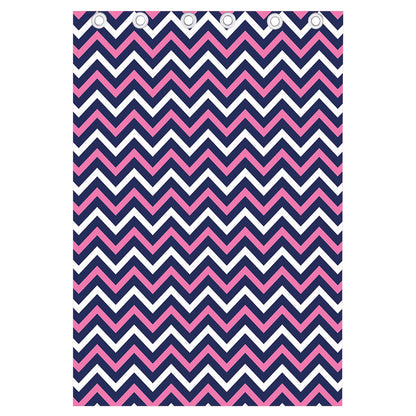 Navy Pink And White Chevron Print Curtain