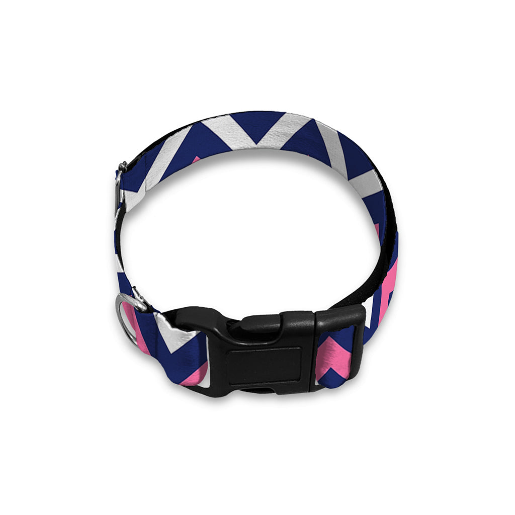 Navy Pink And White Chevron Print Dog Collar