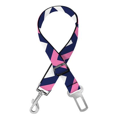 Navy Pink And White Chevron Print Dog Seat Belt
