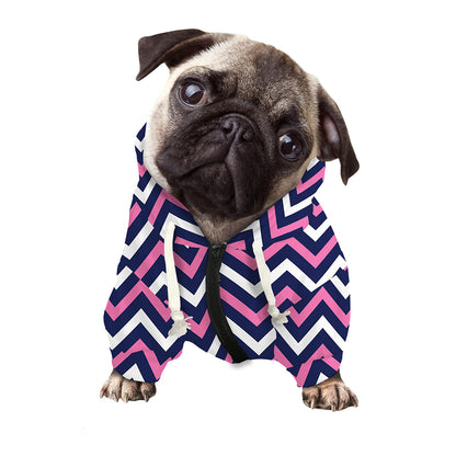Navy Pink And White Chevron Print Dog Zip Up Hoodie