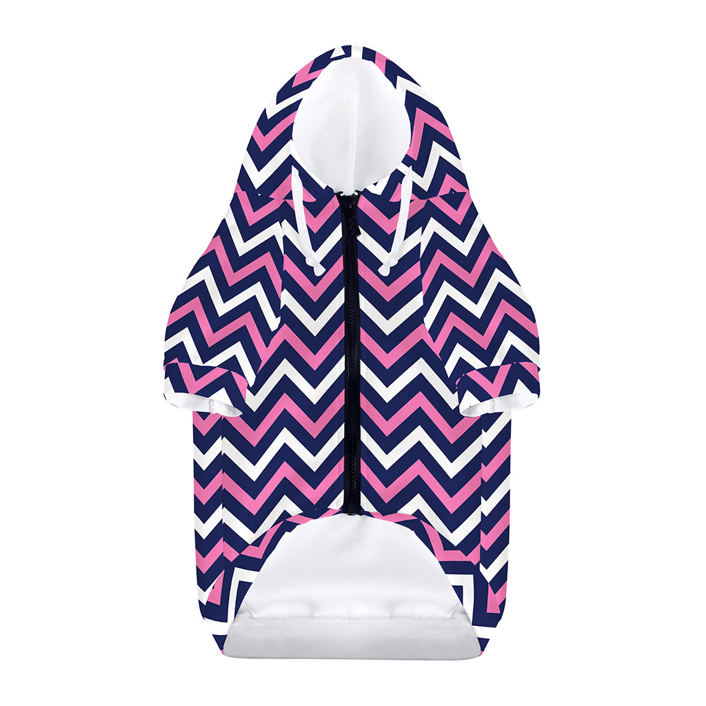 Navy Pink And White Chevron Print Dog Zip Up Hoodie