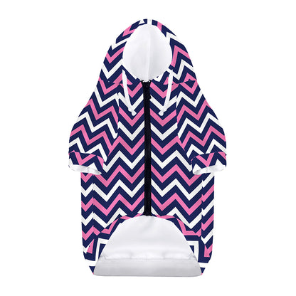 Navy Pink And White Chevron Print Dog Zip Up Hoodie