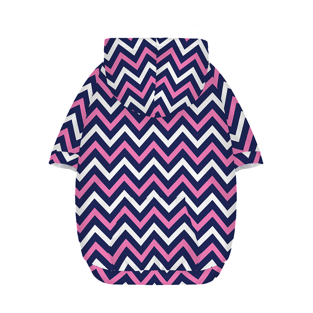 Navy Pink And White Chevron Print Dog Zip Up Hoodie
