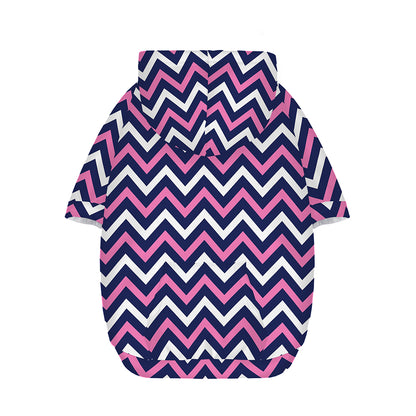Navy Pink And White Chevron Print Dog Zip Up Hoodie