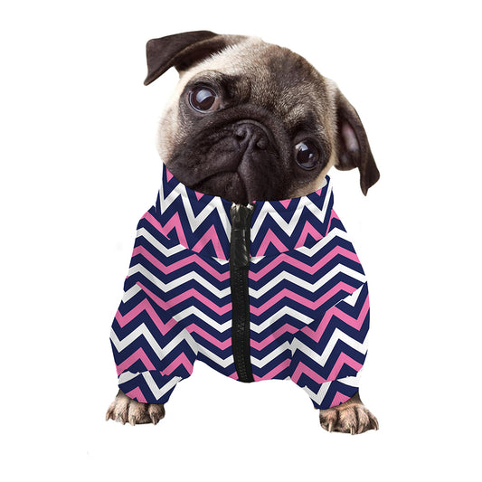 Navy Pink And White Chevron Print Dog Zip Up Jacket