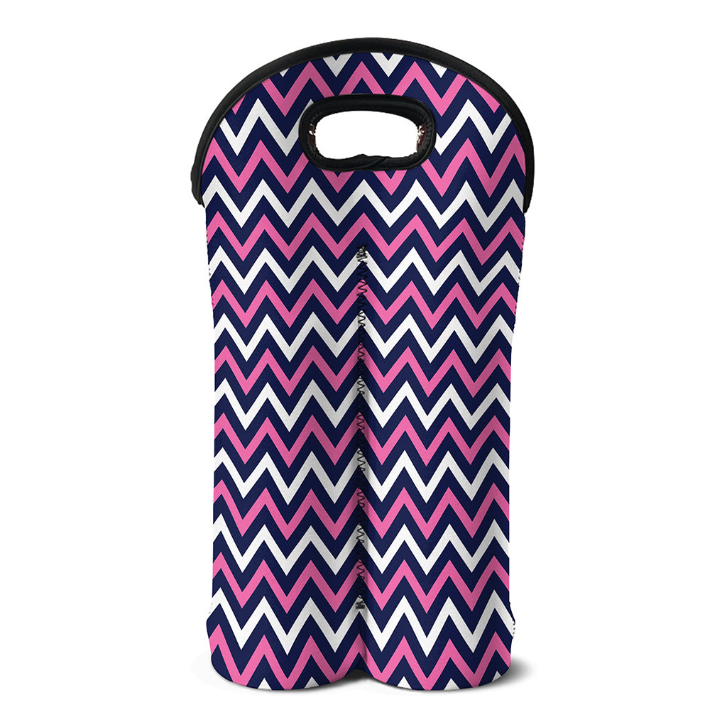 Navy Pink And White Chevron Print Double Neoprene Wine Tote