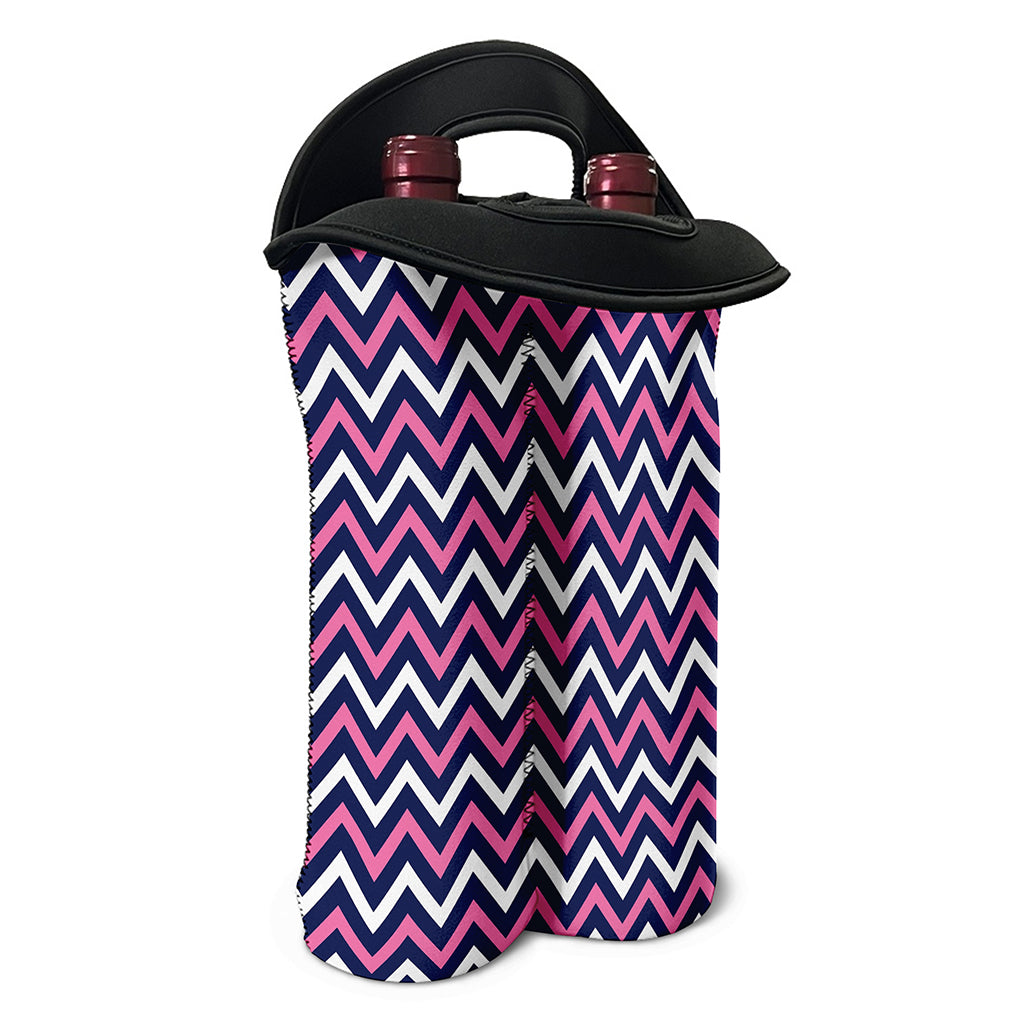 Navy Pink And White Chevron Print Double Neoprene Wine Tote