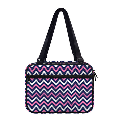 Navy Pink And White Chevron Print Double Strap Bible Bag