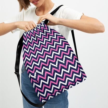 Navy Pink And White Chevron Print Drawstring Backpack