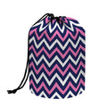 Navy Pink And White Chevron Print Drawstring Makeup Bag