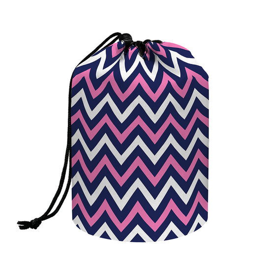 Navy Pink And White Chevron Print Drawstring Makeup Bag
