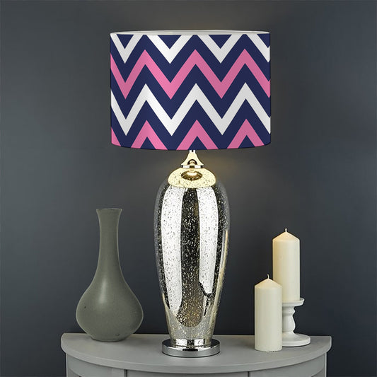 Navy Pink And White Chevron Print Drum Lamp Shade