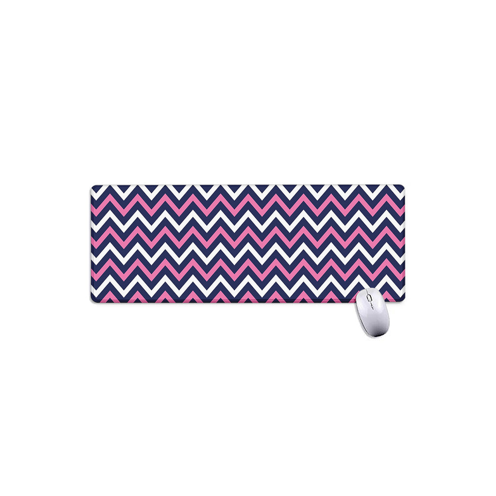 Navy Pink And White Chevron Print Extended Mouse Pad