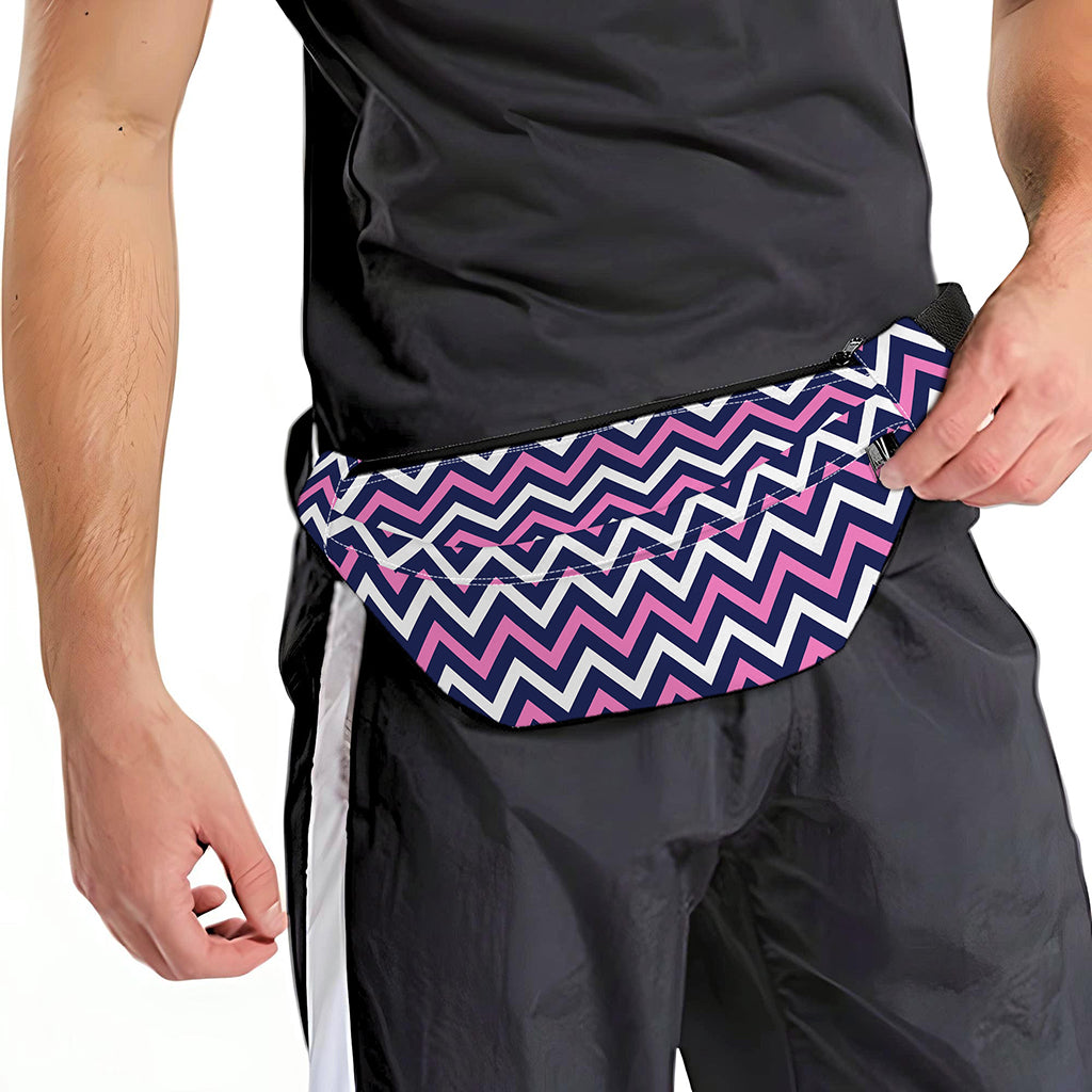 Navy Pink And White Chevron Print Fanny Pack