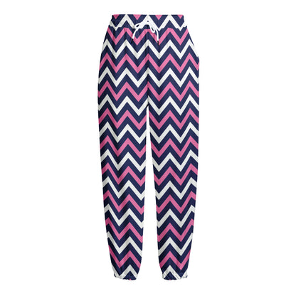 Navy Pink And White Chevron Print Fleece Lined Knit Pants