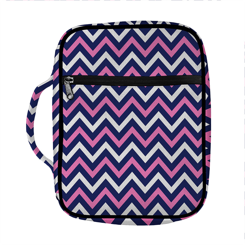 Navy Pink And White Chevron Print Front Pocket Bible Bag