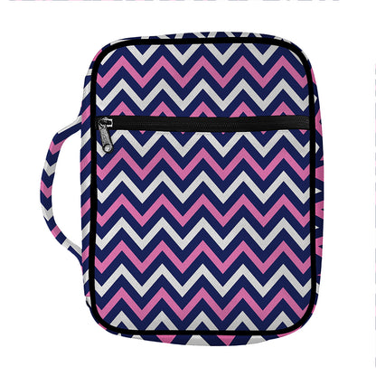 Navy Pink And White Chevron Print Front Pocket Bible Bag