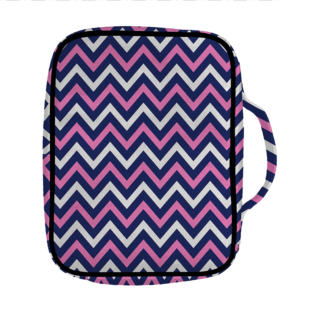 Navy Pink And White Chevron Print Front Pocket Bible Bag