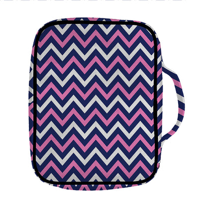 Navy Pink And White Chevron Print Front Pocket Bible Bag