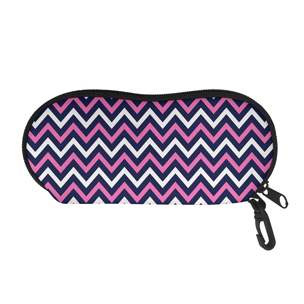 Navy Pink And White Chevron Print Glasses Case