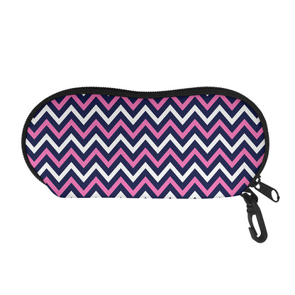 Navy Pink And White Chevron Print Glasses Case